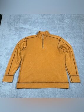 Agave Lux Half Zip Pullover Mens Small Orange Cotton Mock Neck USA Made Casual